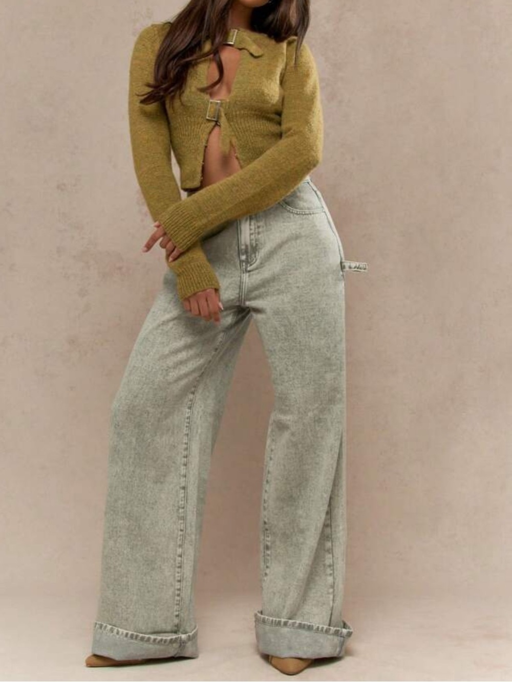 Missguided + Light Gray Acid Wash Wide Leg Jeans